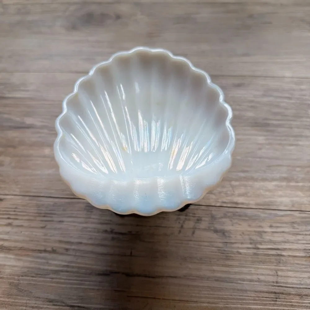 Vintage Milk Glass Shell Dish Pedestal Soap Dish Coastal Cottage Jewelry Trinket